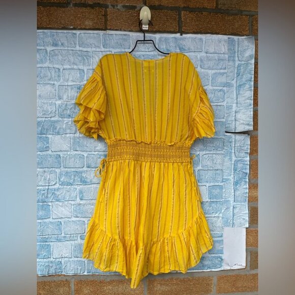 SAYLOR Adrianne Ruffled V-Neck Metallic Striped Gold Mini Dress medium - Picture 11 of 11